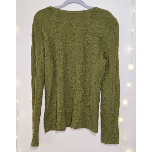 J. JILL Floral Textured Long Sleeve Stretchy Top Medium Green Christmas Holiday - Picture 2 of 13